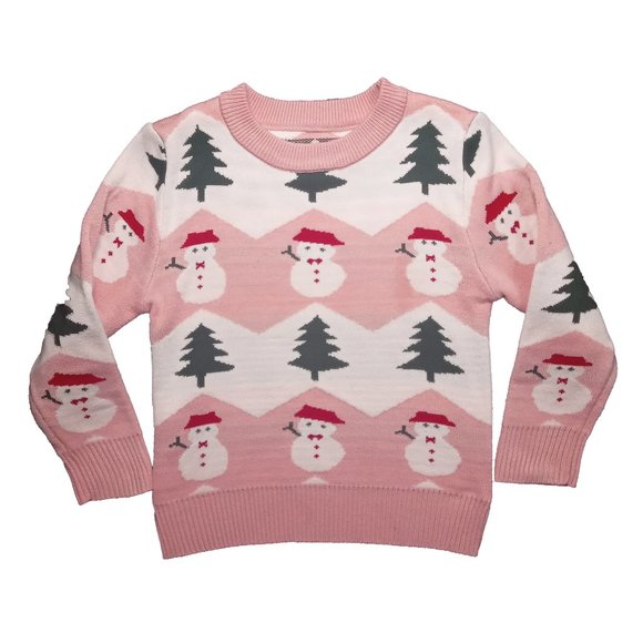 Knit Pink And White Ugly Christmas Sweater With Winter Pattern Theme - Picture 1 of 3